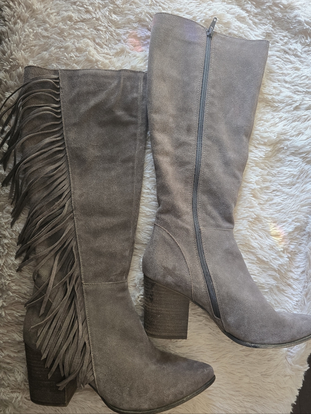 Steve Madden Cacos Taupe Suede Fringe Boots
